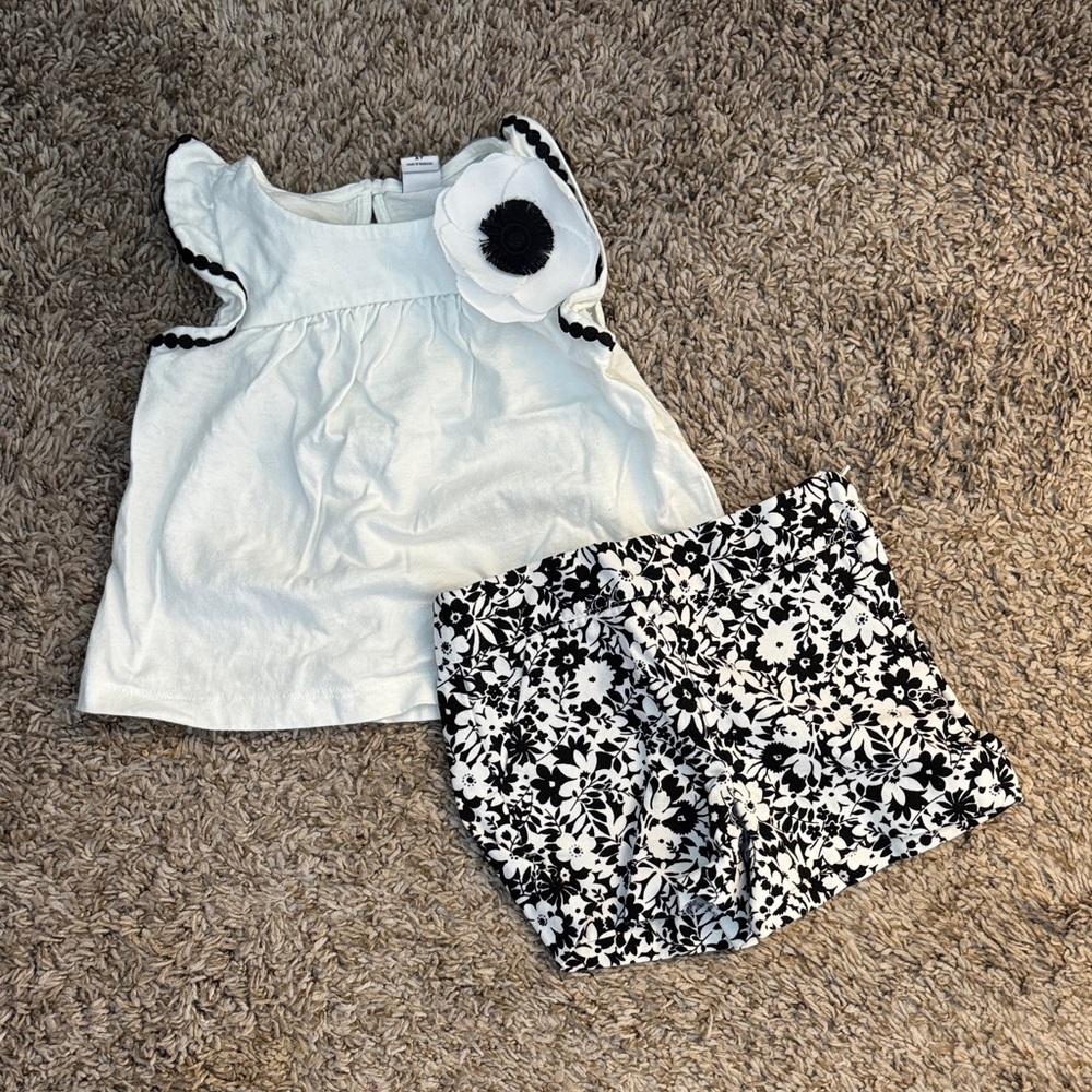 Janie and Jack White and Black Floral Outfit